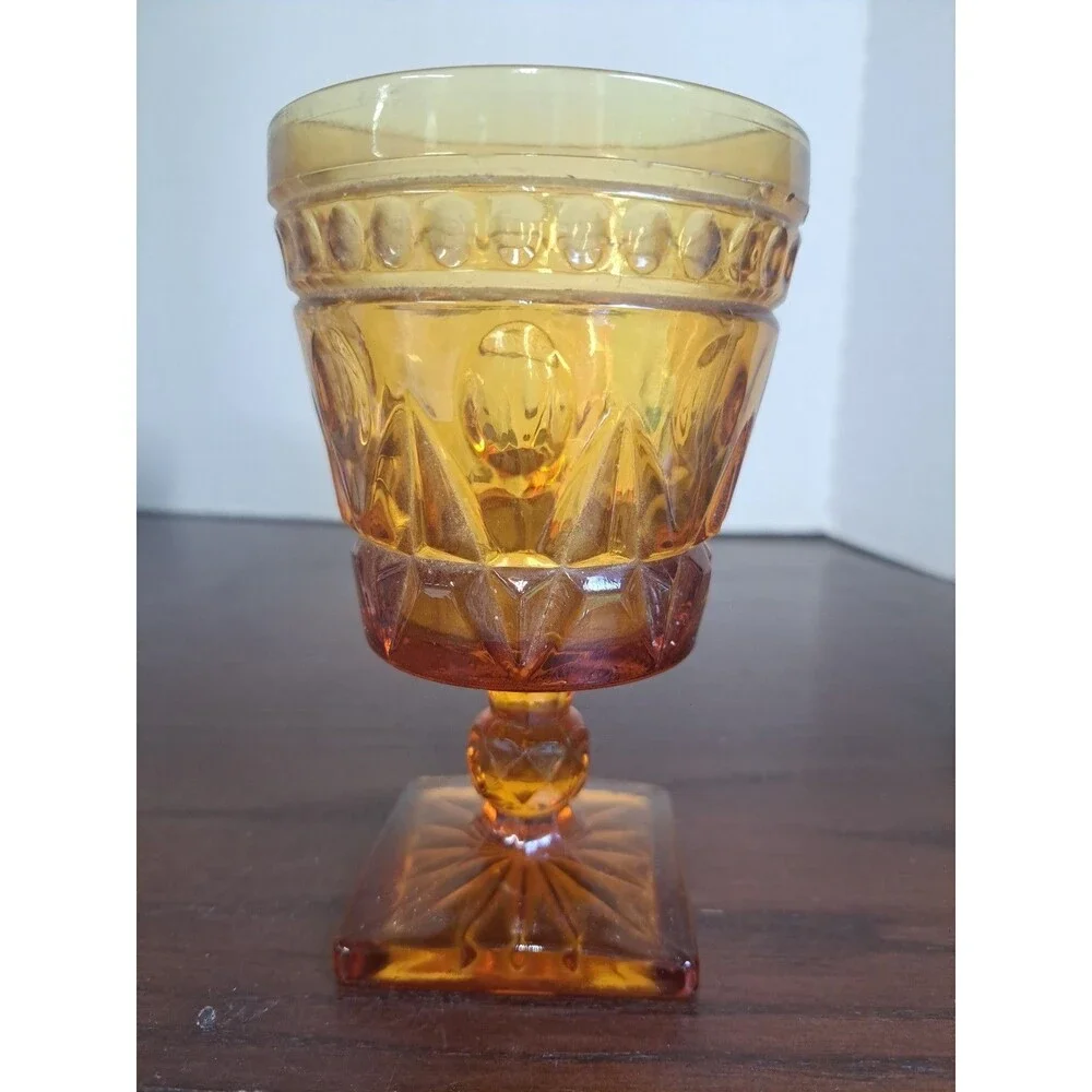 Vintage Indiana Glass Colony Park Lane Amber Water Goblet
